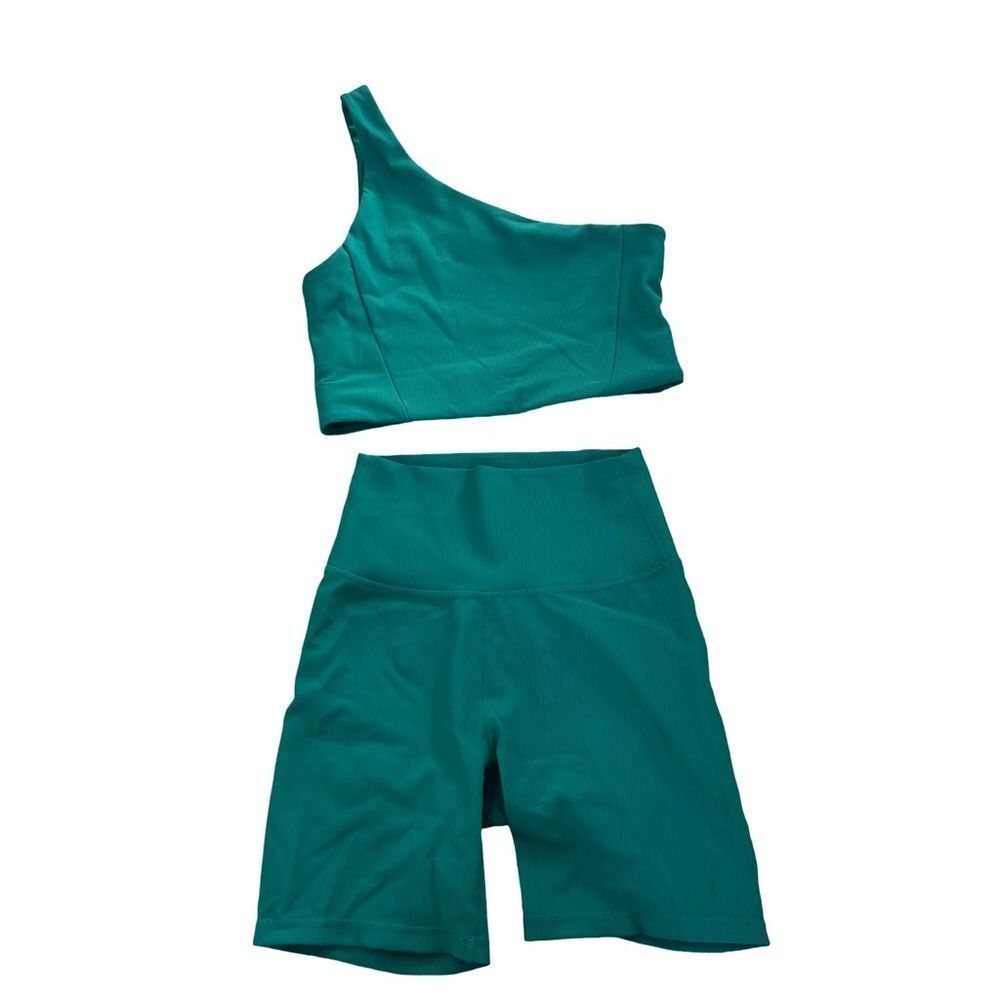 Chic One-Shoulder Teal Sports Bra